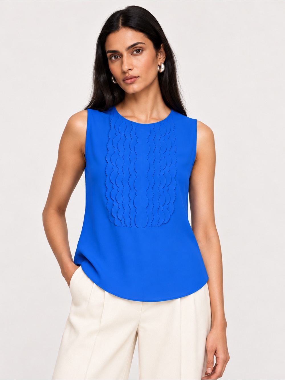 Banana Republic Cobalt Blue Scallop Ruffle Sleeveless Blouse Size S